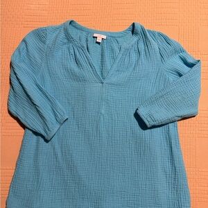 J. Jill Womens Gauze Pullover Top Turquoise Blue Size Small EUC